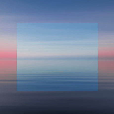 SUNSET 4: An abstract seascape image featuring a blurred sky and horizon at sunset. The colors are soft and muted, creating a sense of tranquility and peace. The image is composed of horizontal lines, which give it a sense of movement and depth.