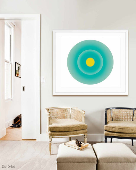 TURQUOISE GREEN CIRCLE WITH YELLOW CENTER