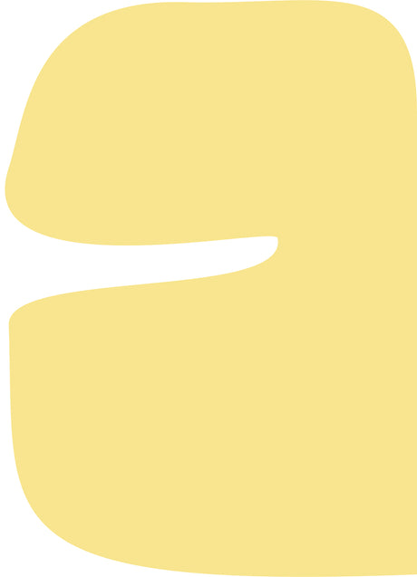 BUTTER: This is a digital illustration of a simple abstract shape. It is a yellow, irregularly shaped figure with a white cutout in the center, resembling a sideways letter E. The background is white.