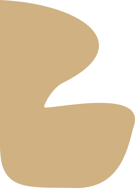 CAMEL: This image features a single, abstract shape rendered in a light beige color. The shape resembles a stylized letter B or a simple, organic form. It is set against a pure white background, allowing the shape to stand out prominently.