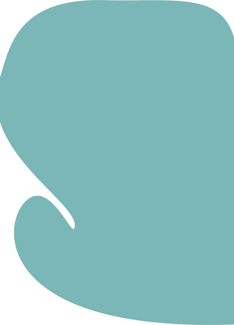 CARIBBEAN AT DAWN: A simple graphic design image featuring an abstract teal-colored shape with a unique, curved outline. The shape resembles a stylized hand or glove. It is set against a white background and can be used for various purposes, such as website design, social media posts, or digital artwork.