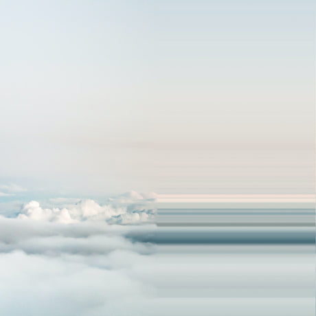 INTERLUDE: A wide shot of a cloudy sky taken from a high altitude, showcasing the soft glow of the setting sun as it casts a pale pink hue across the clouds. The clouds are wispy and fluffy, creating a peaceful and serene atmosphere.