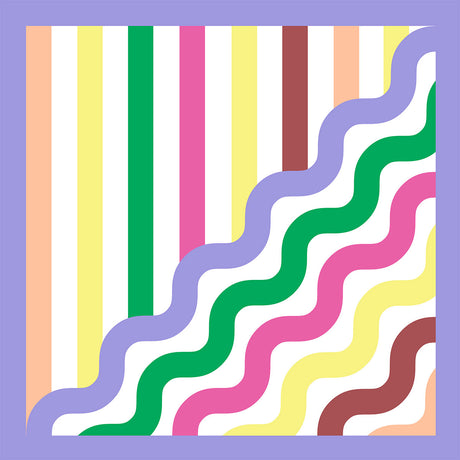 PARTYMIX: This image features a vibrant abstract pattern with alternating stripes and wavy lines. The stripes are in various colors, including yellow, green, pink, and brown, and they intersect with the wavy lines which are also in different colors. This abstract pattern would be suitable for use in graphic design, textiles, or as a background for a website.