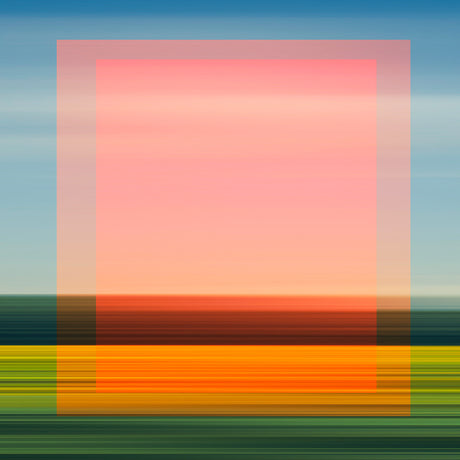 IMAGINARY LANDSCAPE  2: An abstract image of a landscape with a pink sky at sunset. The image is blurred, creating a sense of motion and movement. The colors are vibrant and saturated, creating a sense of energy and excitement.