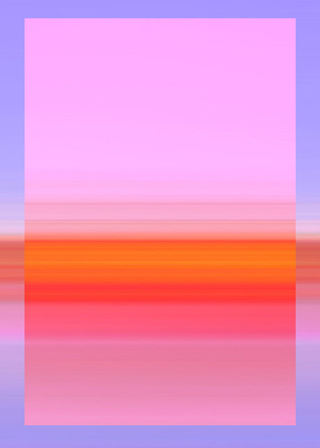 PINK LIMITED: This is a digitally created, abstract image with a blurred, gradient effect. It features a rectangular area of pink that fades to orange, surrounded by a blue border. The background is a soft, light blue. The overall effect is one of calm and serenity, with a subtle, yet noticeable, depth to the image.